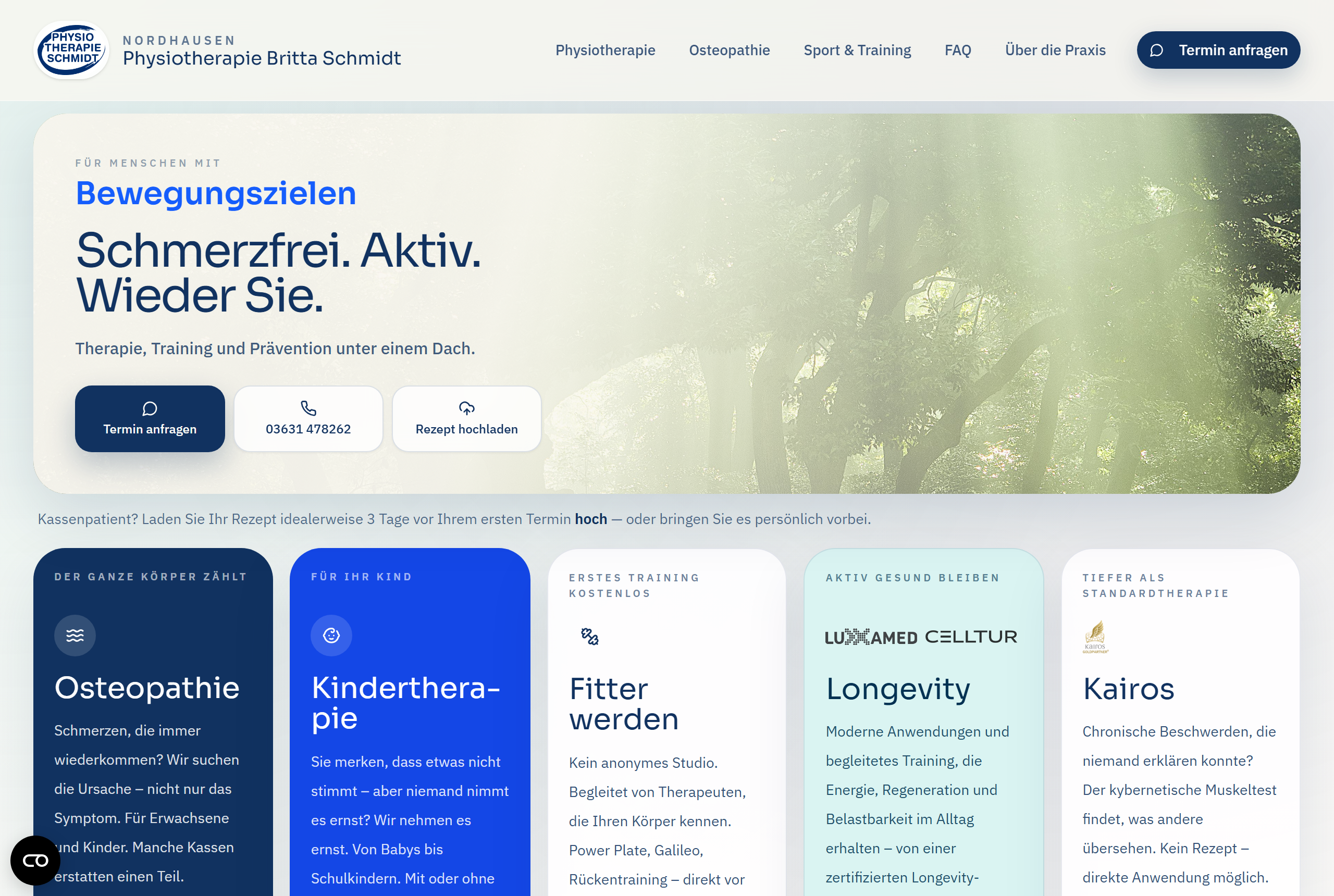 Screenshot der Physiotherapie-Website